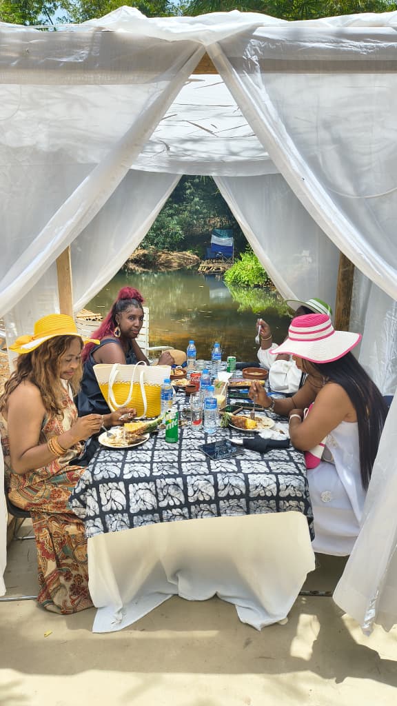 Lunch by the river under canopy tent